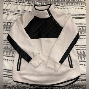 Abercrombie Asymmetrical Snap-Up Fleece with Leather Medium Black/White